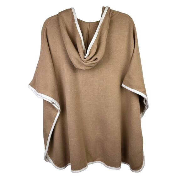 Chico’s Knit Poncho Cape Tan Cardigan Sweater Hooded Lagenlook Women One Size - Picture 7 of 15